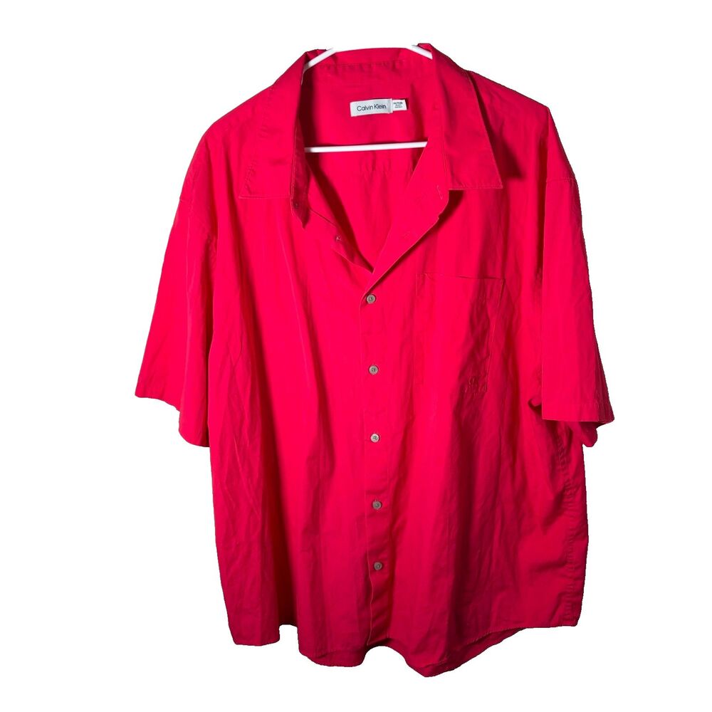 Calvin Klein Shirt Men's XXL Neon Pink Button Up Collared Short Sleeve